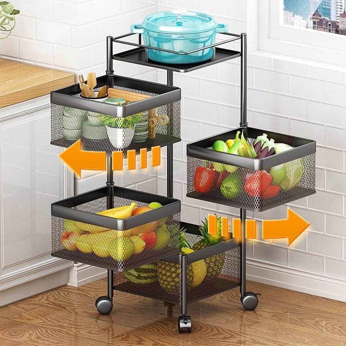 Metal High-Quality Kitchen Trolley with Wheels (3/4 Layer) | Vegetable and Kitchen Storage Rack