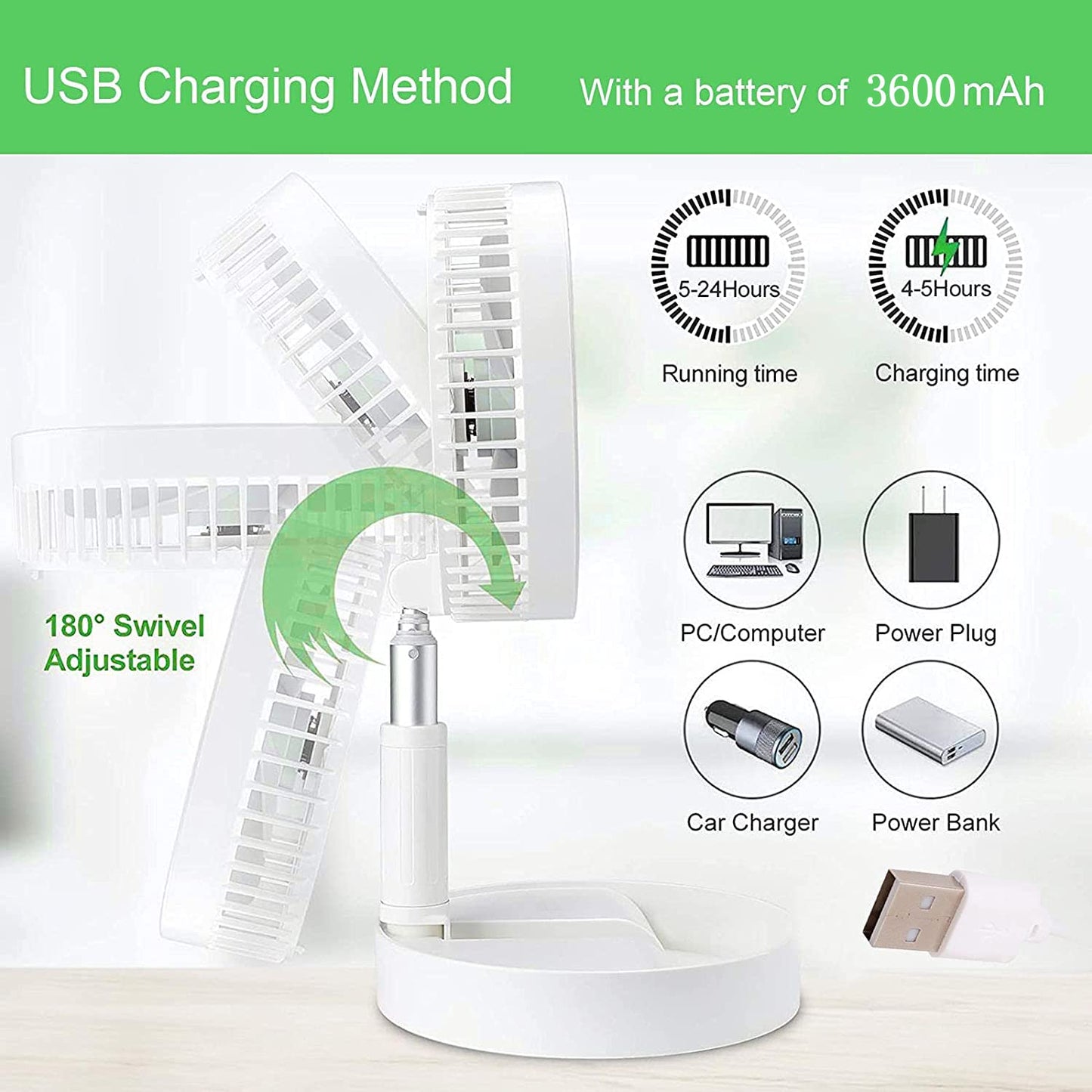 Telescopic Electric Desktop Fan – Height Adjustable, Foldable & Portable